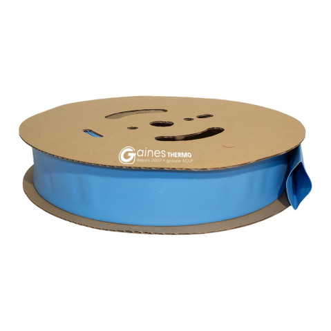 Reel of the heat shrinkable tubing blue flattened ratio 2:1 held 135° C