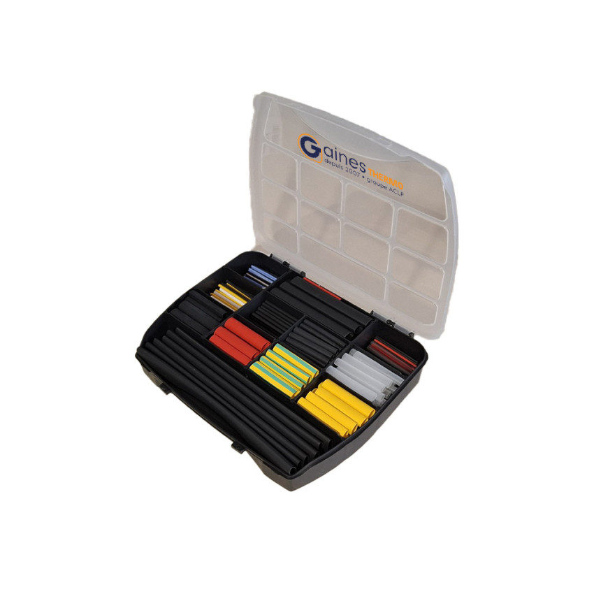 Boite d'assortiment de gaine thermorétractable de sept couleurs différentes ratio 2:1 tenue 135°C