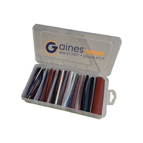 Boite d'assortiment de gaine thermorétractable de 5 couleurs différentes ratio 2:1 tenue 125°C