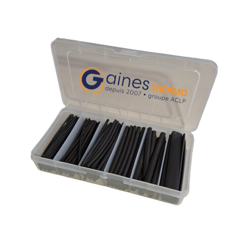 Boite d'assortiment de gaine thermorétractable noire sans adhésif ratio 2:1 tenue 125°C