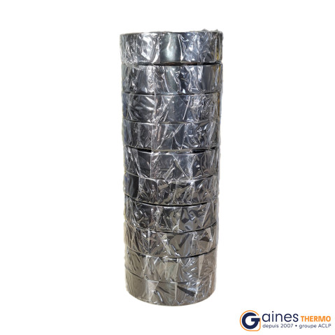 Ruban adhésif PVC noir largeur 19 mm longueur 25 m. lot de 10. épaisseur 0.13 mm