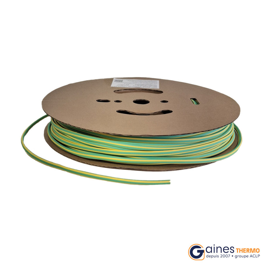 Reel Of thermoretractable sleeve round green-yellow ratio 2:1 holding 135°C very flexible