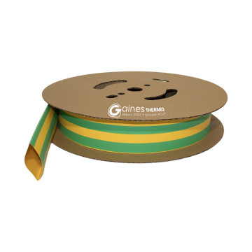 Reel of the heat shrinkable tubing flattened green-yellow ratio 2:1 held 135° C